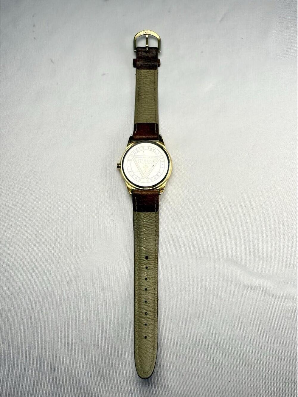GUESS Vintage VTG Women’s Watch Gold Dial Brown Leather Band Loose Back Plate - Picture 3 of 4